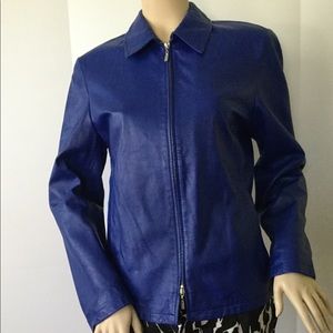 Josephine Chaus Blue Soft Leather Hi-Lo Zip Jacket